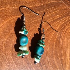 Turquoise beaded earrings with silver